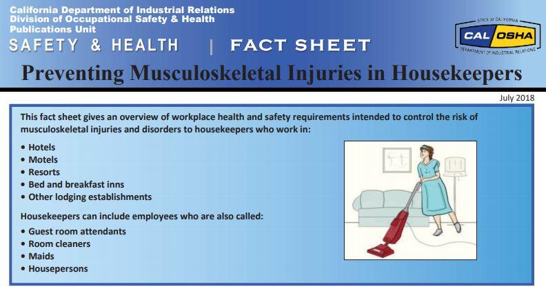 California Department of Industrial Relations Safety and Health Fact Sheet for Housekeepers