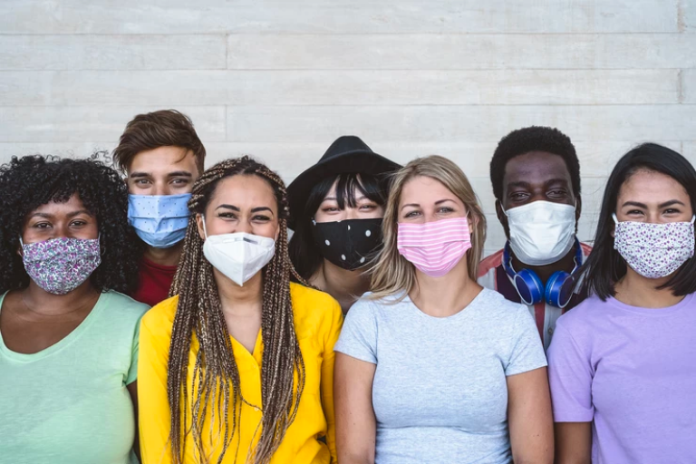 Group of people wearing masks 