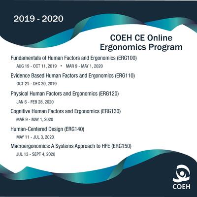 2019-2020 COEH CE Ergonomics Online Program Flyer